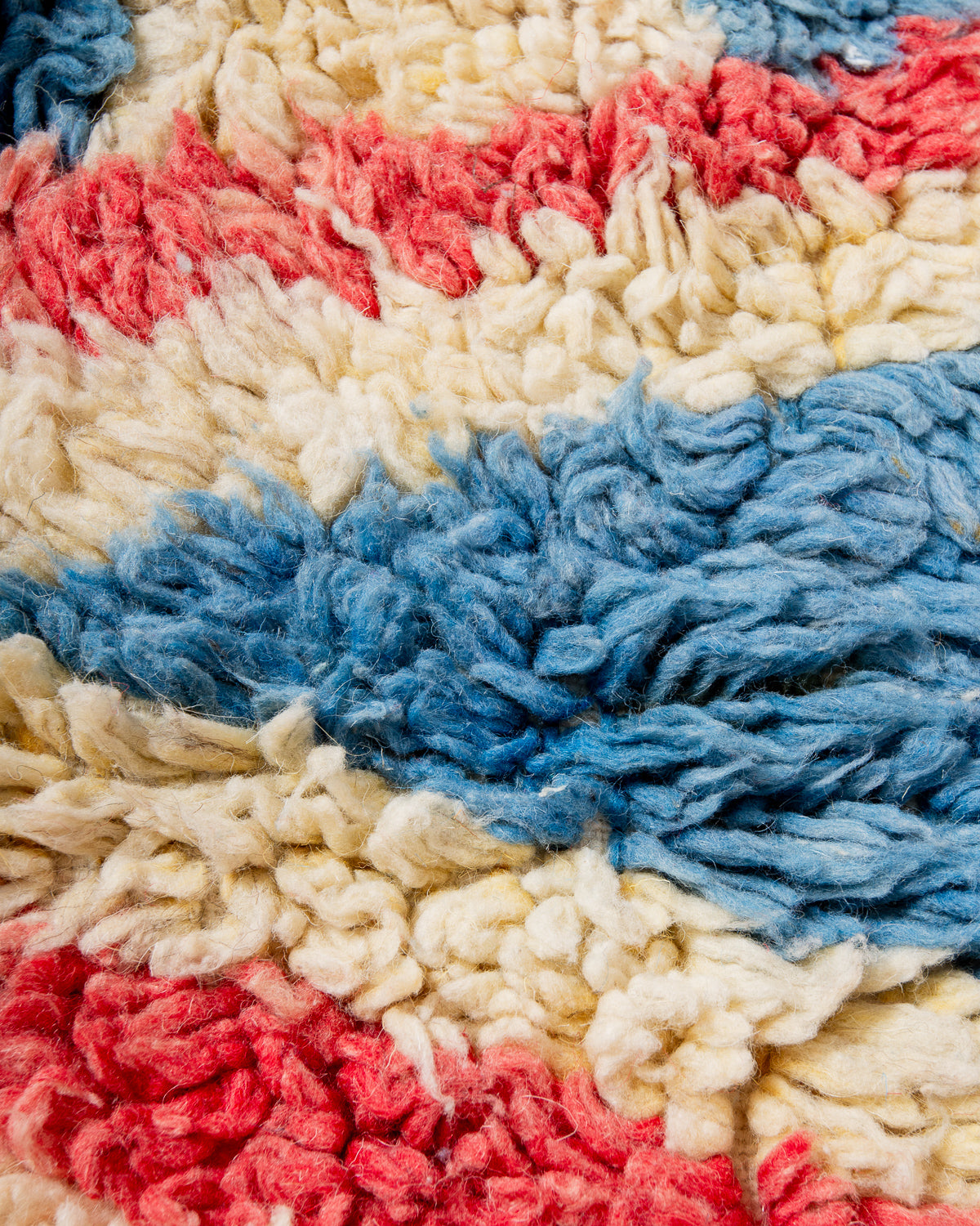 Modern, designer, handcrafted Berber rug from Morocco. Vintage carpet with beautiful colours and patterns and fluffy texture.